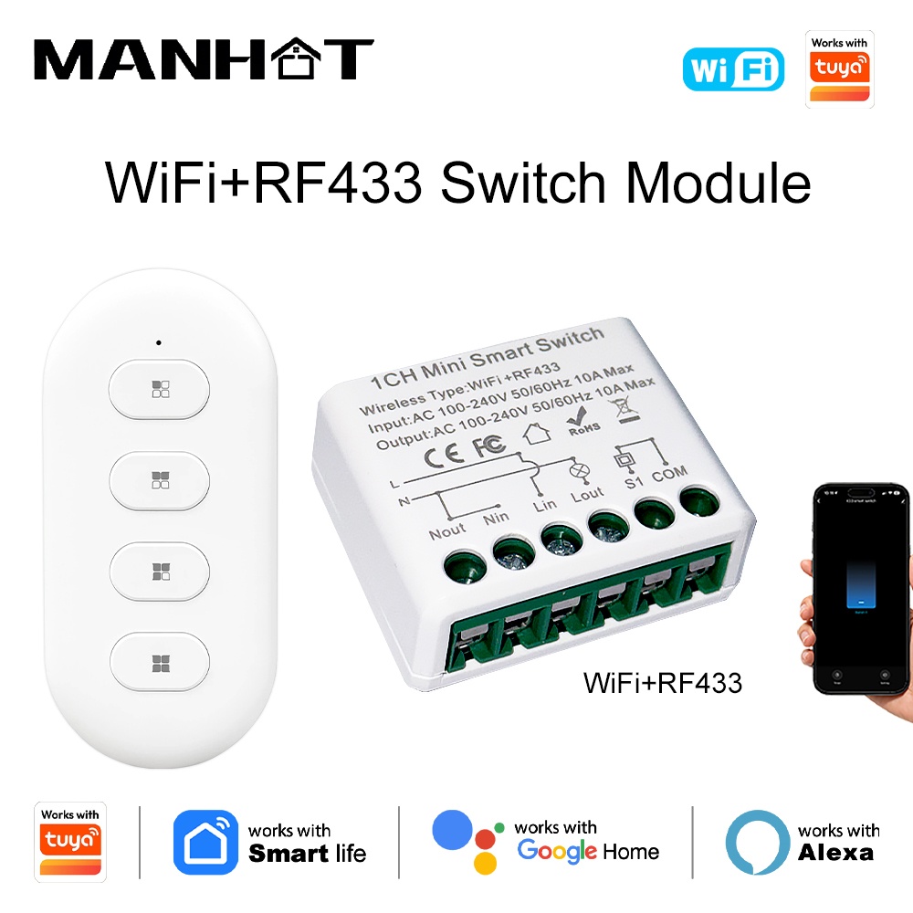 Smart Home Automation - Interrupteurs intelligents Tuya WIFI 10A, interrupteurs